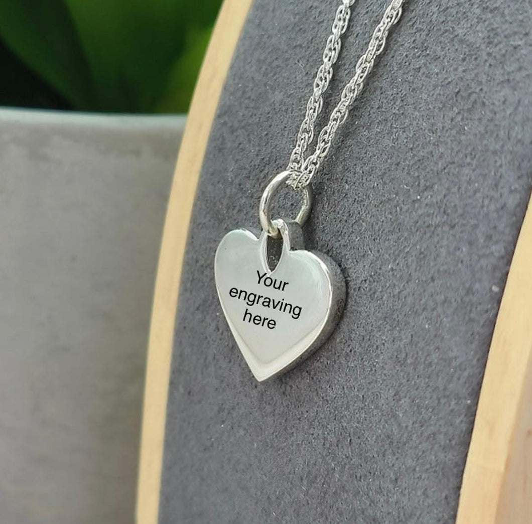 Engraving tag heart pendant in silver