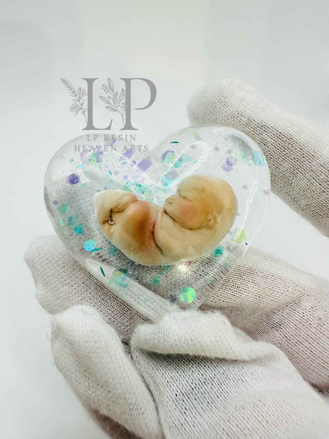 Womb baby glitter 9-10 weeks, baby loss ornament (light blue/purple/iridescent tones)