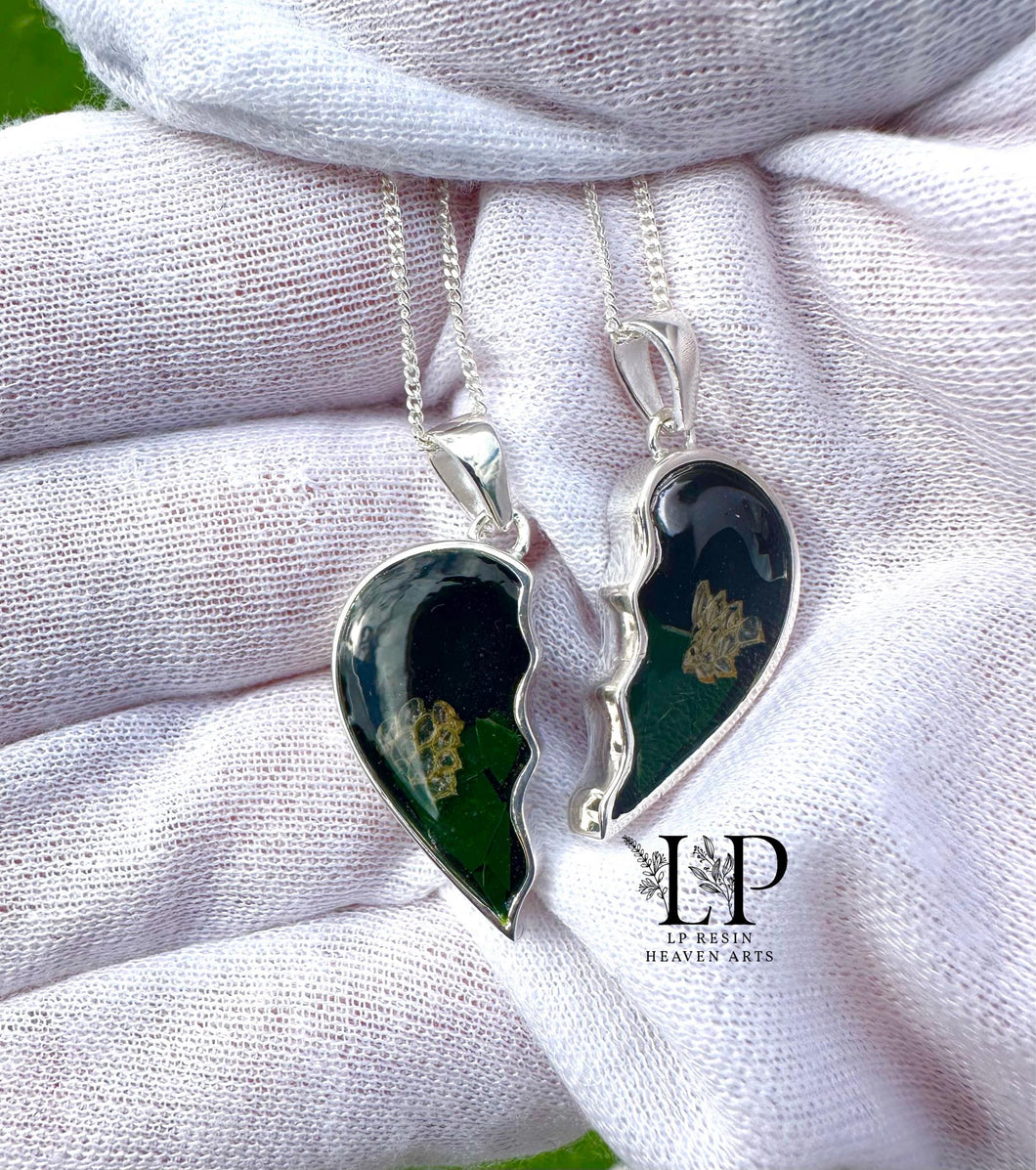 Two part split heart silver pendant