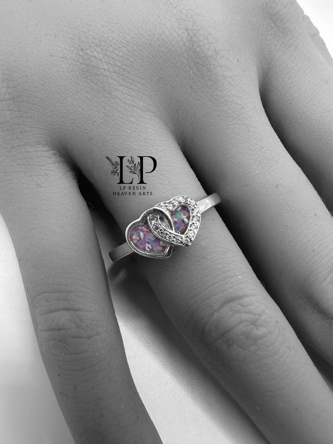 Connecting heart ring with CZ in silver
